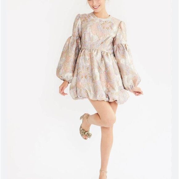 Mille Giselle Pink Brocade Bubble Long Sleeve Mini Dress small NWT $398 - Picture 3 of 9